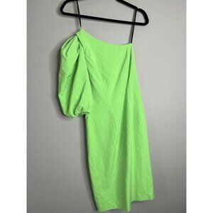 Black Halo Cooper Neon Green One Shoulder Puff Sleeve Sheath Dress Women's 4
